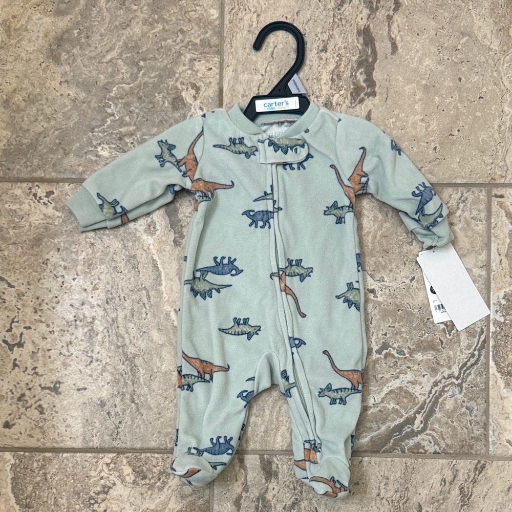 NWT Size Newborn Carter's Dino Print Kids One Piece - Light Green